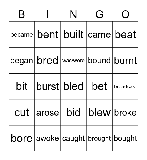 Irregular verbs Bingo Card