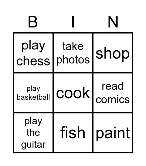 Family and Friends 3  Unit 2 Bingo Card