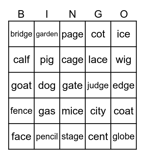 Phonics Bingo Card