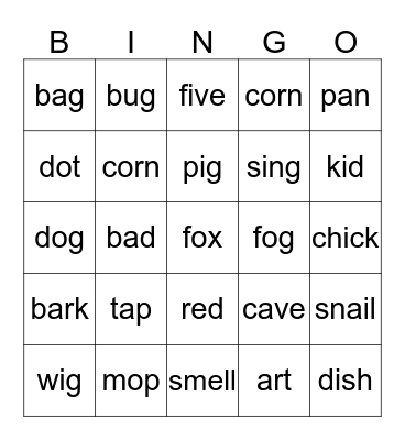 rhyming Bingo Card