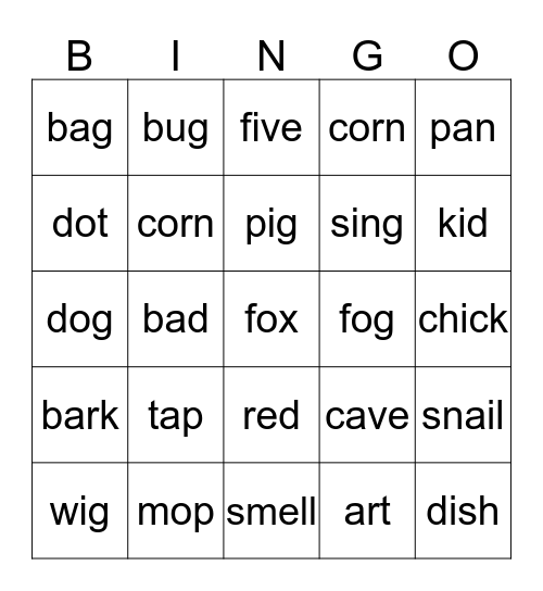 rhyming Bingo Card
