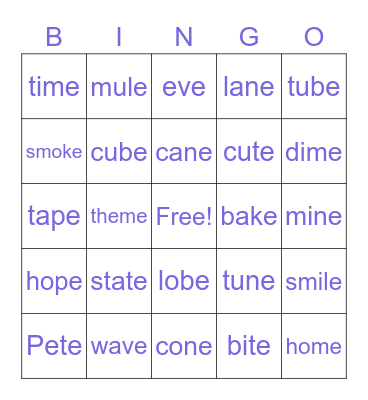 Magic E Bingo Card