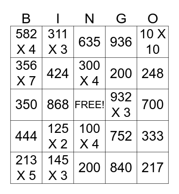 Mighty Multiplication Bingo Card
