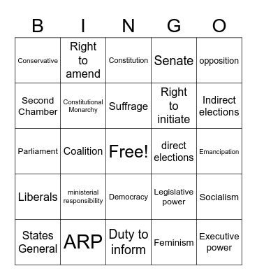 H2 King and Elector Bingo Card