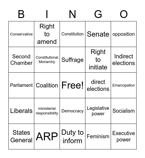 H2 King and Elector Bingo Card
