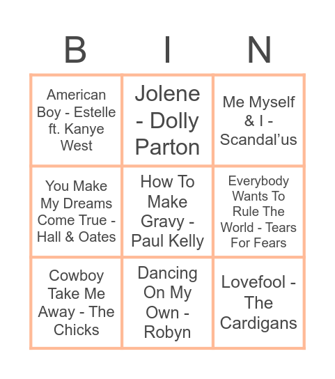 Dilsday Musical Bingo Card