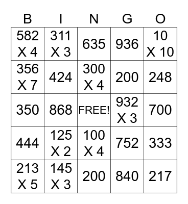 Mighty Multiplication Bingo Card