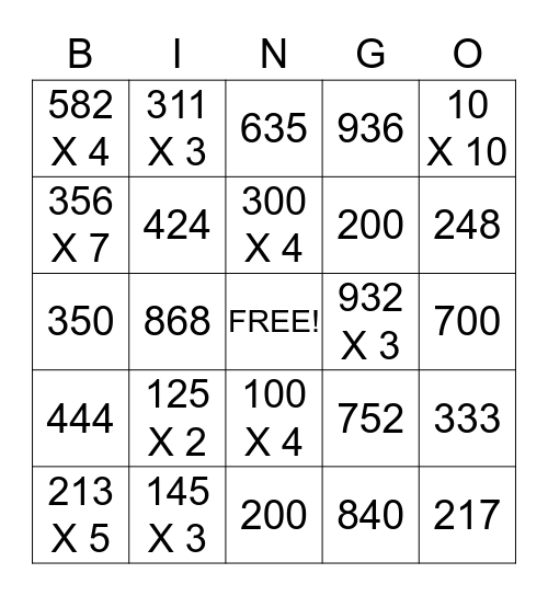 Mighty Multiplication Bingo Card