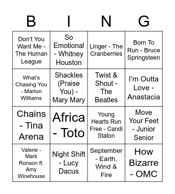 Dilsday Musical Bingo Card