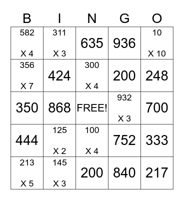 Mighty Multiplication Bingo Card