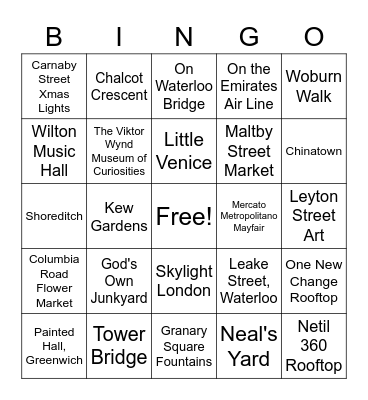 Instagram Spots in London Bingo Card