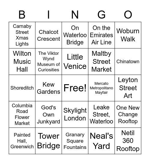 Instagram Spots in London Bingo Card