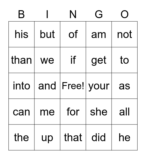 1st Grade Words Bingo! Bingo Card