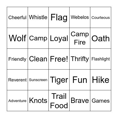CUB SCOUT BINGO Card