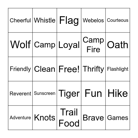 CUB SCOUT BINGO Card