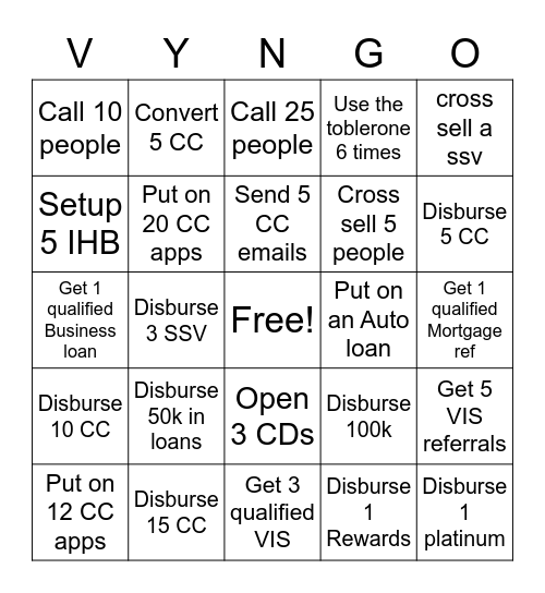 Vyngo Bingo Card