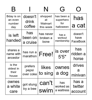Grandmas Bingo Card