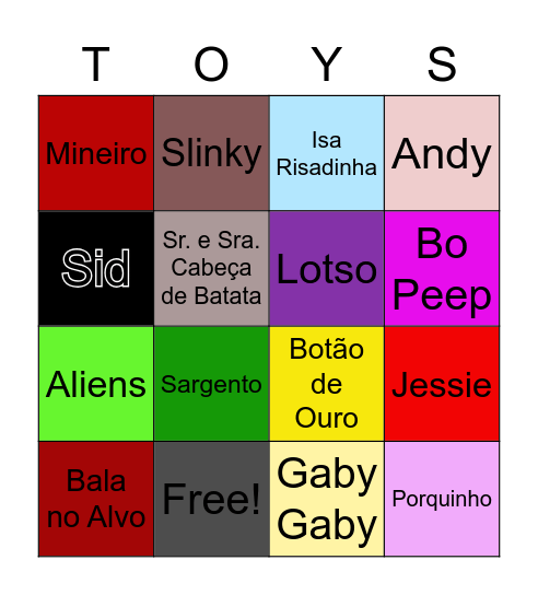 Toy Storys 1, 2, 3, 4 Bingo Card