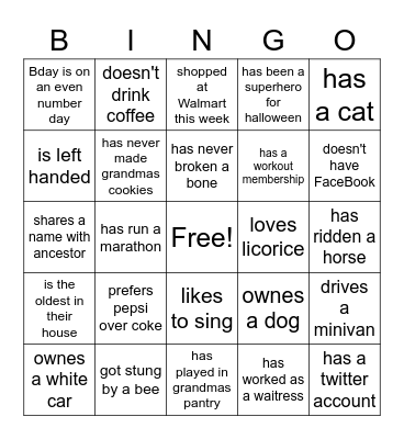 Grandmas Bingo Card