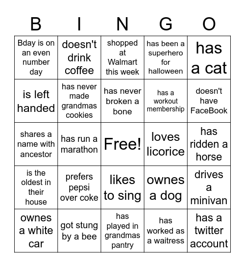 Grandmas Bingo Card