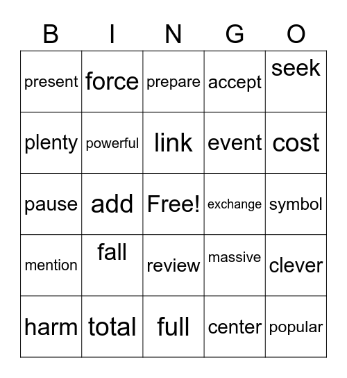 Working with Words Bingo Card