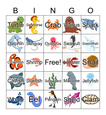 Sea Animals Bingo Card