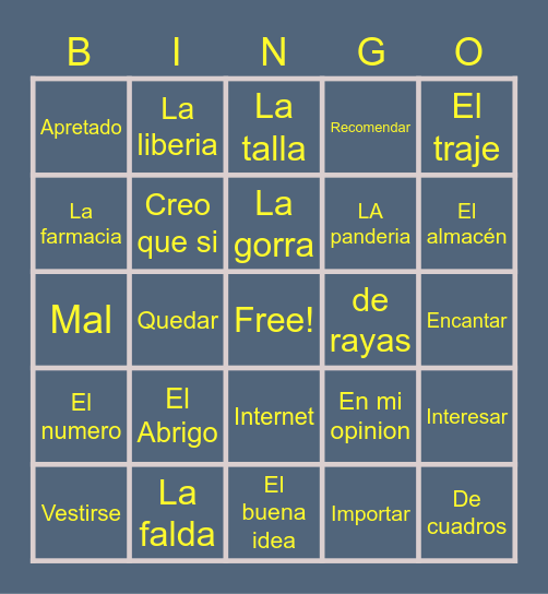 Spanish Bingo Card