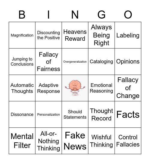 Common Cognitive Distortions Bingo Card