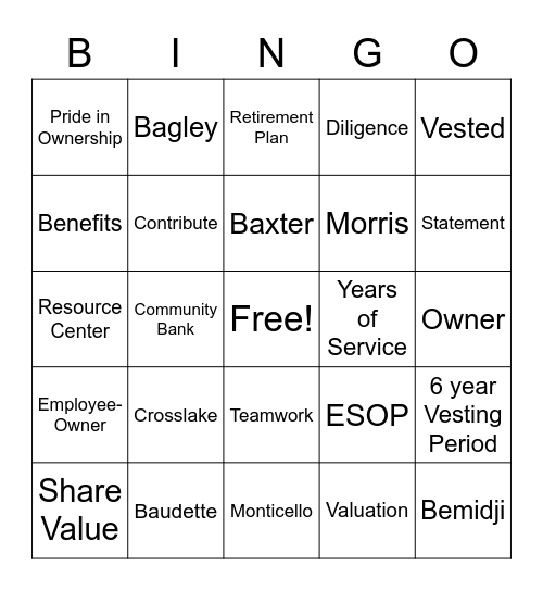 ESOP Bingo Card