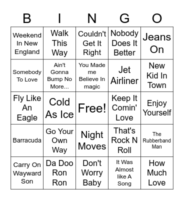 70s Hits #2 Bingo Card