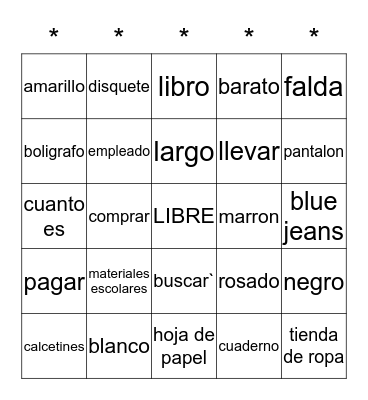 Chapter 3 Vocabulary Loteria Bingo Card
