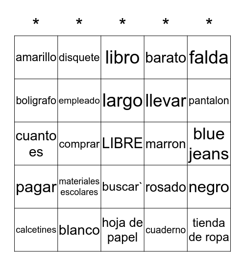 Chapter 3 Vocabulary Loteria Bingo Card