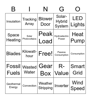 Clean Energy Bingo - Grade 5 Bingo Card