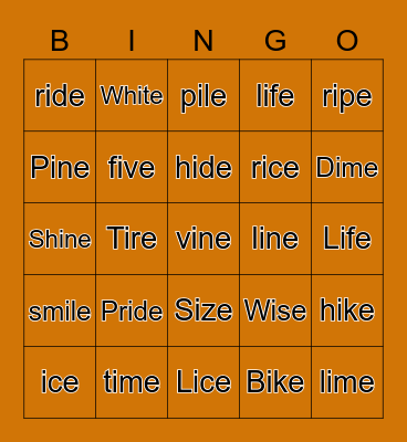 Long /i/ Sound Bingo Card