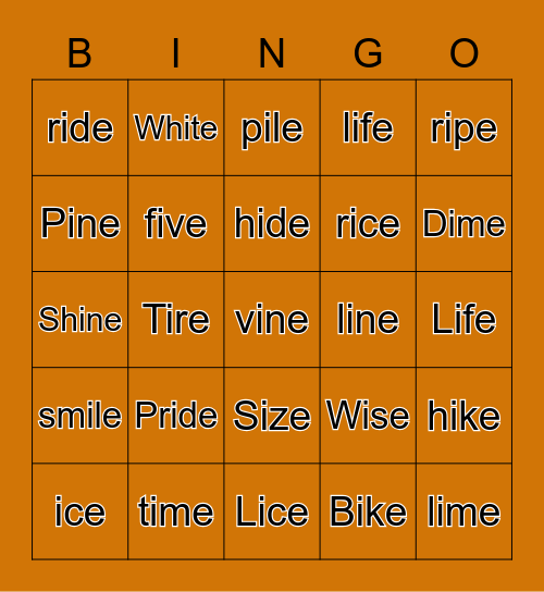 Long /i/ Sound Bingo Card