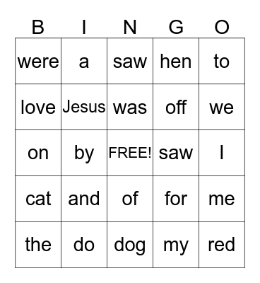 Rufus Words Bingo Card