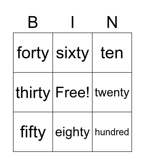 Ten by Ten Bingo Card