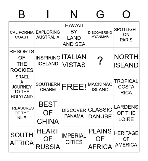 DESTINATION BINGO Card