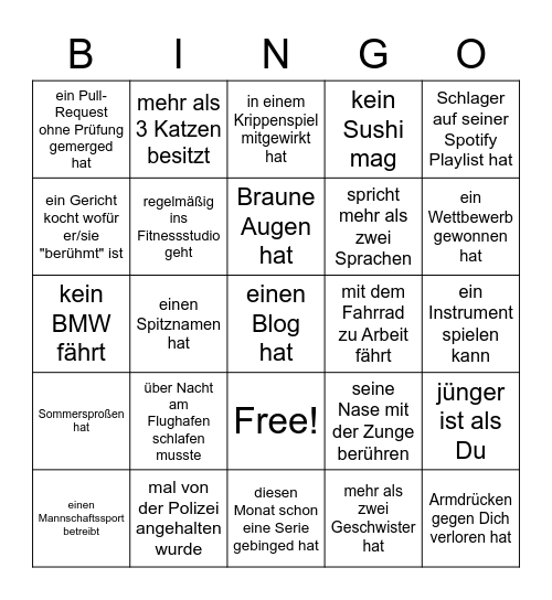 Finde Jemand der/die... Bingo Card