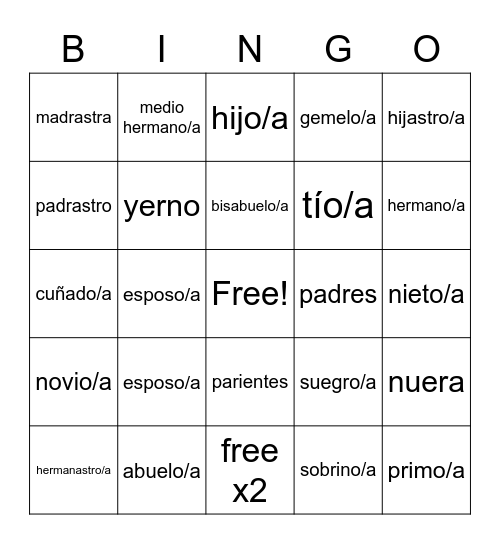 La familia Bingo Card