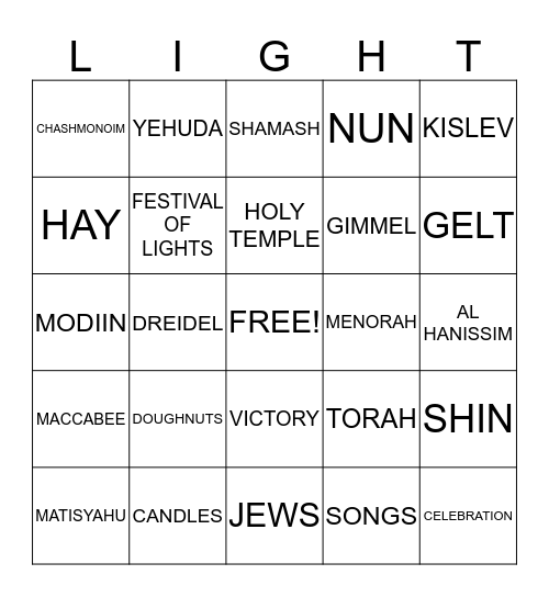 CHANUKAH Bingo Card
