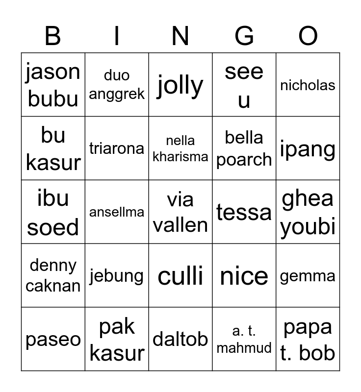 bingo suckine Bingo Card