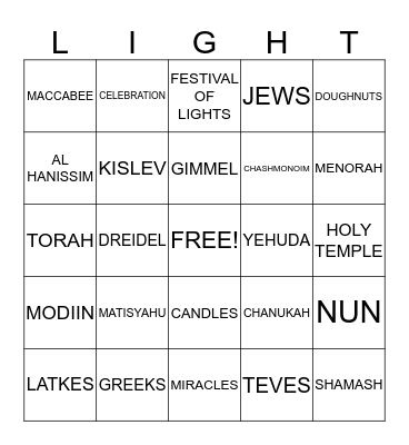 CHANUKAH Bingo Card