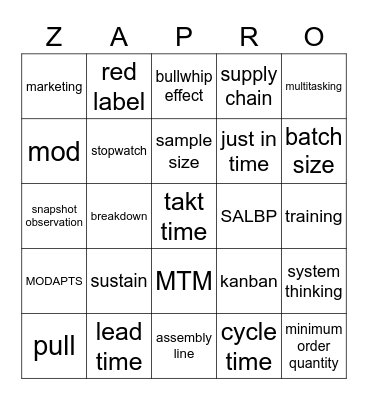 ZAPRO bingo Card
