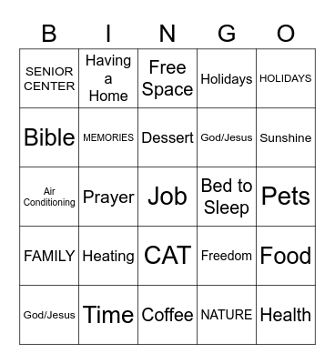 I'm Thankful for... Bingo Card