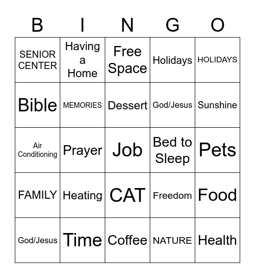 I'm Thankful for... Bingo Card