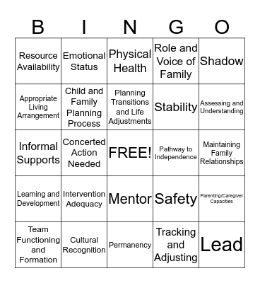 QSR Bingo Card