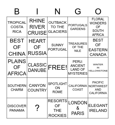 DESTINATION BINGO Card