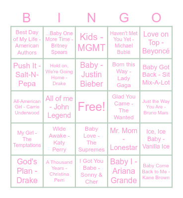 Baby Shower Music Bingo Card