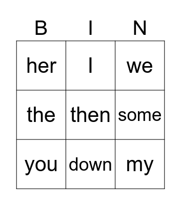 Sight Words Sept Bingo Card